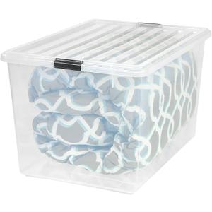 IRIS USA 132 Qt Stackable Plastic Storage Bins with Lids, 1 Pack - BPA-Free, See-Through Organizing Solution, Latches, Durable Nestable Containers, Secure Pull Handle, Made in USA - Clear