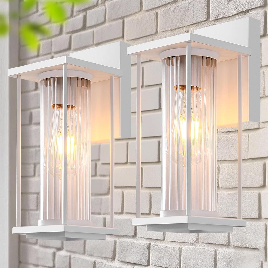 Outdoor Wall Light for House, Large Exterior Waterproof Lanterns, Sensor Wall Sconce Lamp, Waterproof Anti Rust Outside Coach Lights for House, Doorway, Garage (2 Pack White)