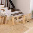 YOCAN Non-Painted Wooden Freestanding Dog Gates for The House,Doorways, Stairs,Wood Dog Fences Indoor Pet Gate,Step Over Fence-3 Panels L:69" H:16.9"