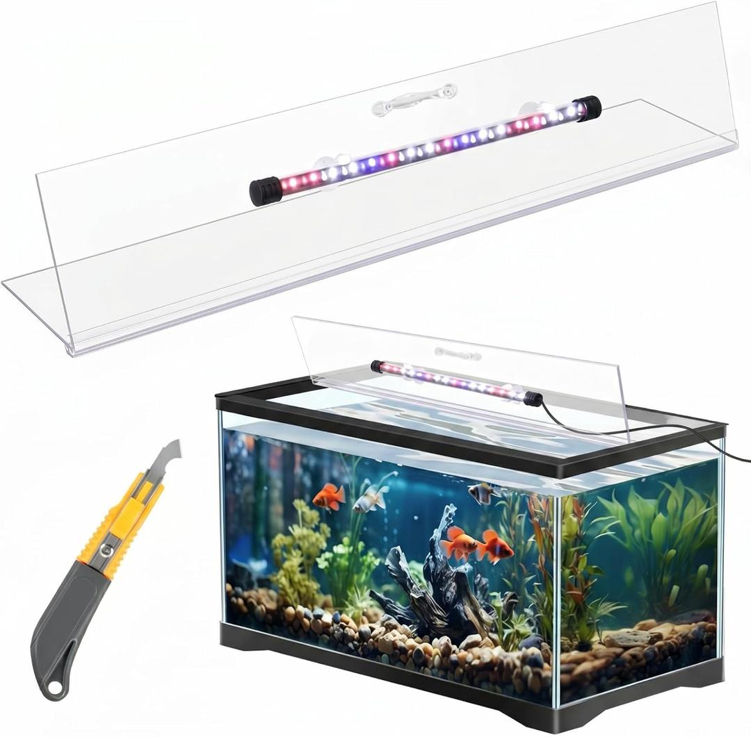 Sieral Aquarium Lids Polycarbonate Canopy with LED Light Without Center Brace Aquariums Cover Fish Tank Lid with a Hook Knife(Clear,36x18in)
