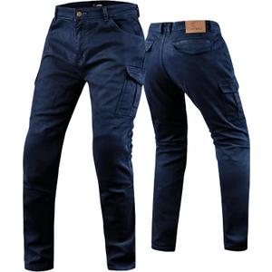 J.A.G. Motorcycle Riding Pants with Aramid Lining & CE Level 2 Armor Twill Cargo Motorcycle Protective Touring Pants (Blue, L)