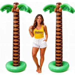 Playbees Giant Inflatable Palm Trees, 66 Inch (5.5 FT), 2 Pack, Tropical Luau Party Decorations for Beach, Poolside, Hawaiian Theme and Outdoor Events, Easy Inflation