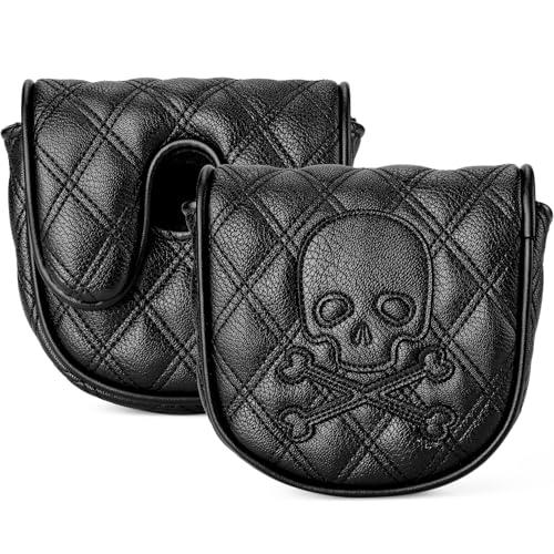 Kimpengofu Skull and Crossbones Golf Club Skeleton Mallet Putter Cover Fits for DF3 Putters Center Shaft Magnetic Closure Synthetic PU Leather Headcover (Black)