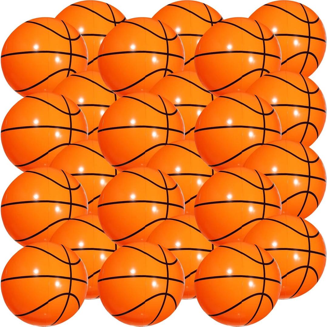 Chivao 24 Pieces 16 Inch Basketball Beach Balls Inflatable Beach Balls Bulk Sports Themed Party Favors Pool Float Toy for Birthday Party Decoration Supplies Outdoor Summer Swimming