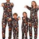 VNVNE Matching Halloween Onesie Pajamas for Family/Couples/Women/Men, Skeleton Holiday One Piece Adults Pjs Sleepwear (6-8 Years, Black Skull)
