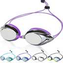 Swim Goggles for Adult Men Women Youth, Bungee Strap Swimming Goggles No Hair Pulling Mirrored/Clear Lens Goggles