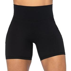Sunzel No Front Seam Biker Shorts for Women with Pockets, Yoga Workout Gym Bike Shorts with Tummy Control (Black, Medium)