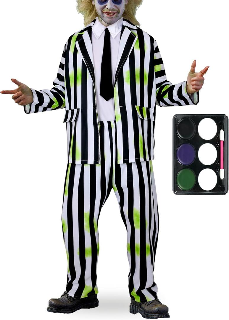 CICOCI Adult Black White Striped Costume For Men Suit Plus Size Halloween Cosplay Costume (Medium)