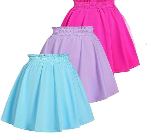 Girls 3Pack Athletic Skirts Set Tennis Golf Skirts with Shorts Running Flowy Skorts 5-6Y
