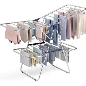 Large Stainless Steel Clothes Drying Rack, Generous Drying Area
Foldable 2-Level Drying Rack Clothing, Free-Standing Laundry Airer, with Height-Adjustable 4 Wings, Matte Blue