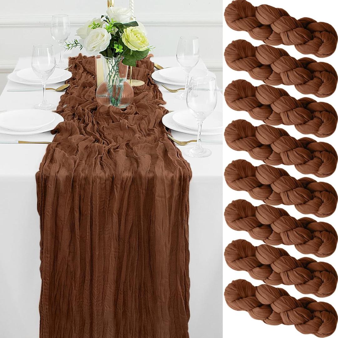 8Pack Brown Table Runner 10FT Brown Cheesecloth Table Runner 35x120Inch Long Boho Cheese Cloth Table Runners Rustic Gauze Table Runners for Party Wedding Bridal Shower Baby Shower Decorations