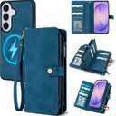 TwoHead for Samsung Galaxy S26 Wallet Case,11 Card Holders,Navy Blue | Detachable Magnetic Phone Case for S26,Shockproof,PU Leather Zip Wallet,All-Round Protective Phone Cover,with Wrist Strap