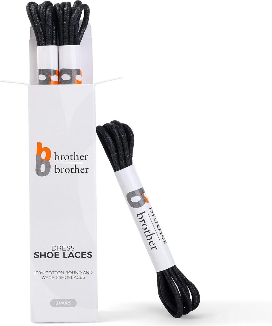 BB BROTHER BROTHER Dress Shoe Laces (3 Pairs) Round Waxed 100% Cotton Oxford Shoelaces (32 (81 cm), Black)