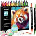 Recheel 48 Colors Acrylic Paint Markers, Dual Tip with Precision Fine Tip and Versatile Brush Tip Pens for Creative DIY, Crafting, Stone, Wood, Canvas, Glass, Metal, and More