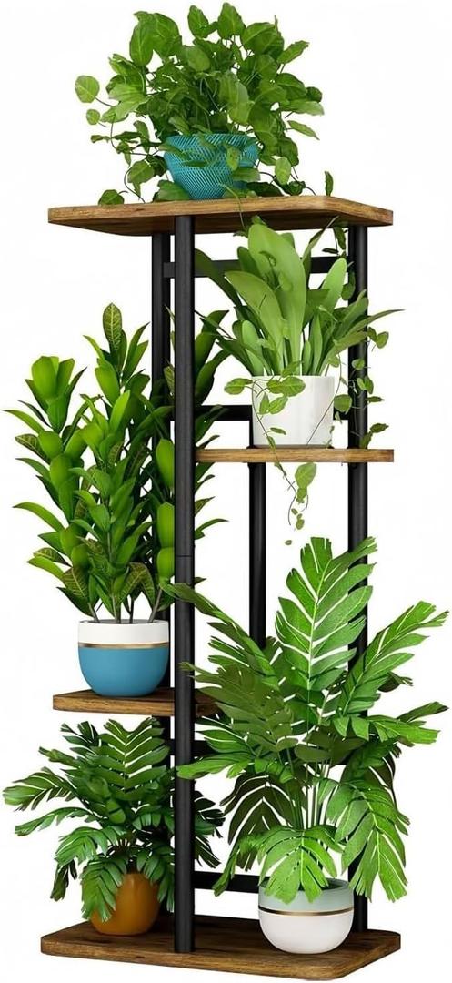 LINZINAR Plant Stand Indoor 4 Tier 5 Potted Multiple Plant Shelf Stands for Garden Corner Balcony Living Room Black