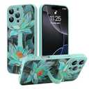 MOWIME Compatible with iPhone 16 Pro Max Case with Finger Strap, Lotus Floral Shockproof Soft TPU Protective Cover for Women Girls, Slim Anti Scratch Case for iPhone 16 Pro Max 6.9 Inch, Green