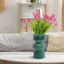 Vintage Teal Green Glass Vase-7 Inch Colored Flower Vase for Home Decor, Office, Weddings, Decorative Modern Bubble Flower Vases for Centerpieces, Bouquet, Table Decor, Living Room, Kitchen