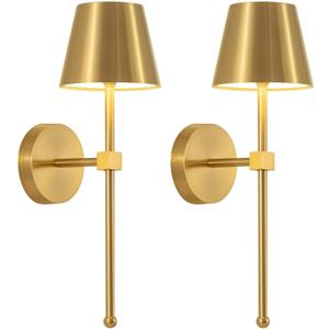KDG Wireless Wall Sconces Set of 2, Small Cordless 5200mAh Rechargeable Battery LED Wall Lamps, Stepless Dimming Lightings for Wall Painting, Living Room, Bedroom, Hallway, Gifts, Night Light (Gold) ((Small) L4.5  H13  D6.5 inch)