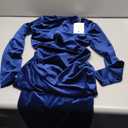 Wenrine Women's Velvet Bodycon Midi Dress Long Sleeve Ruched Elegant Cocktail Party Dresses (Small, Navy)