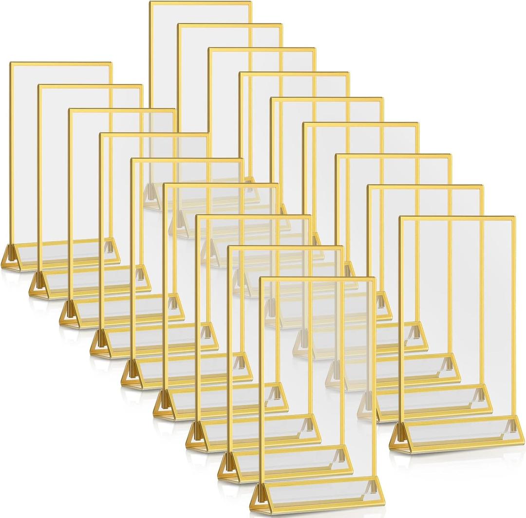 18 Pieces Frames Table Numbers Clear Table Sign Double Sided Picture Photo Frame Table Number Holder Acrylic Sign Holder for Wedding Table Menu Holder(5 x 7 Inches,Gold)