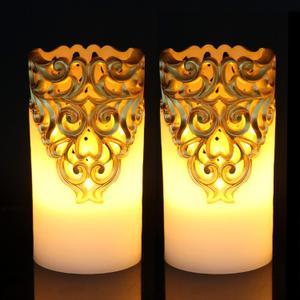 Eldnacele Flameless Christmas Gold Candles with 5H Timer, Flickering Real Wax Battery Operated Pillar Candles for Christmas Holiday Decoration Gold (D3 x H6)