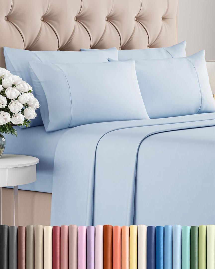 King 6 Piece Sheet Set - Comfy, Breathable & Cooling - Hotel Luxury Bedding for Women, Men, Kids, Teens and Children - 1 Flat & 1 Fitted Sheet & 4 Pillowcases w/ Deep Pockets - Wrinkle Free - Sky Blue