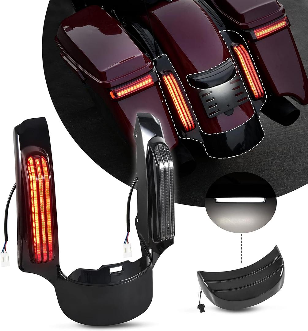 LED Rear Fender Fascia Kit for Road Glide 14-23, Rear Fender Extension Fascia Set w/LED Brake Running Turn Signals Lights for Harley Road King Street Electra Glide Ultra Limited 2014-2023