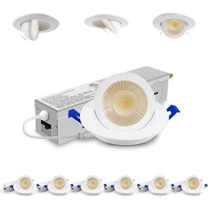 Adetu 2 Inch 5CCT Gimbal Led Recessed Lighting with Junction Box, 360°+90° Adjustable Recessed Can Lights, 2700K/3000K/3500K/4000K/5000K Selectable, 5W Eqv 50W, 550LM Brightness - ETL (White, 1 Pack)