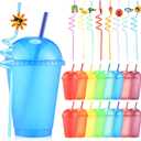 Jingmore 16 Pcs 16 oz Plastic Reusable Cups with Lids and Straws Glitter Plastic Tumblers with Straw and Lid Water Bottle Iced Coffee Travel Mug Bulk for Summer Birthday Wedding Party(Multi Color), 4.7 inches x 3.94 inches