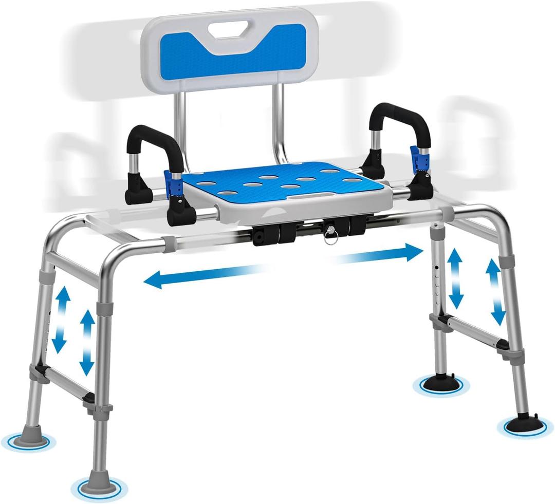 Tub Transfer Bench and Shower Chair with Non Slip Aluminum Body, FSA Eligible, Adjustable Seat Height and Cut Out Access, Holds Weight up to 500 Lbs, (TL-G302)