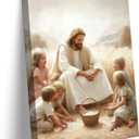 Jesus With Kids Canvas Wall Art Jesus Taught the Children Wall Decor Picture Christian Faith Poster Print for Kids Room Bedroom Prayer Room Church Paintings Artwork Home Decorations