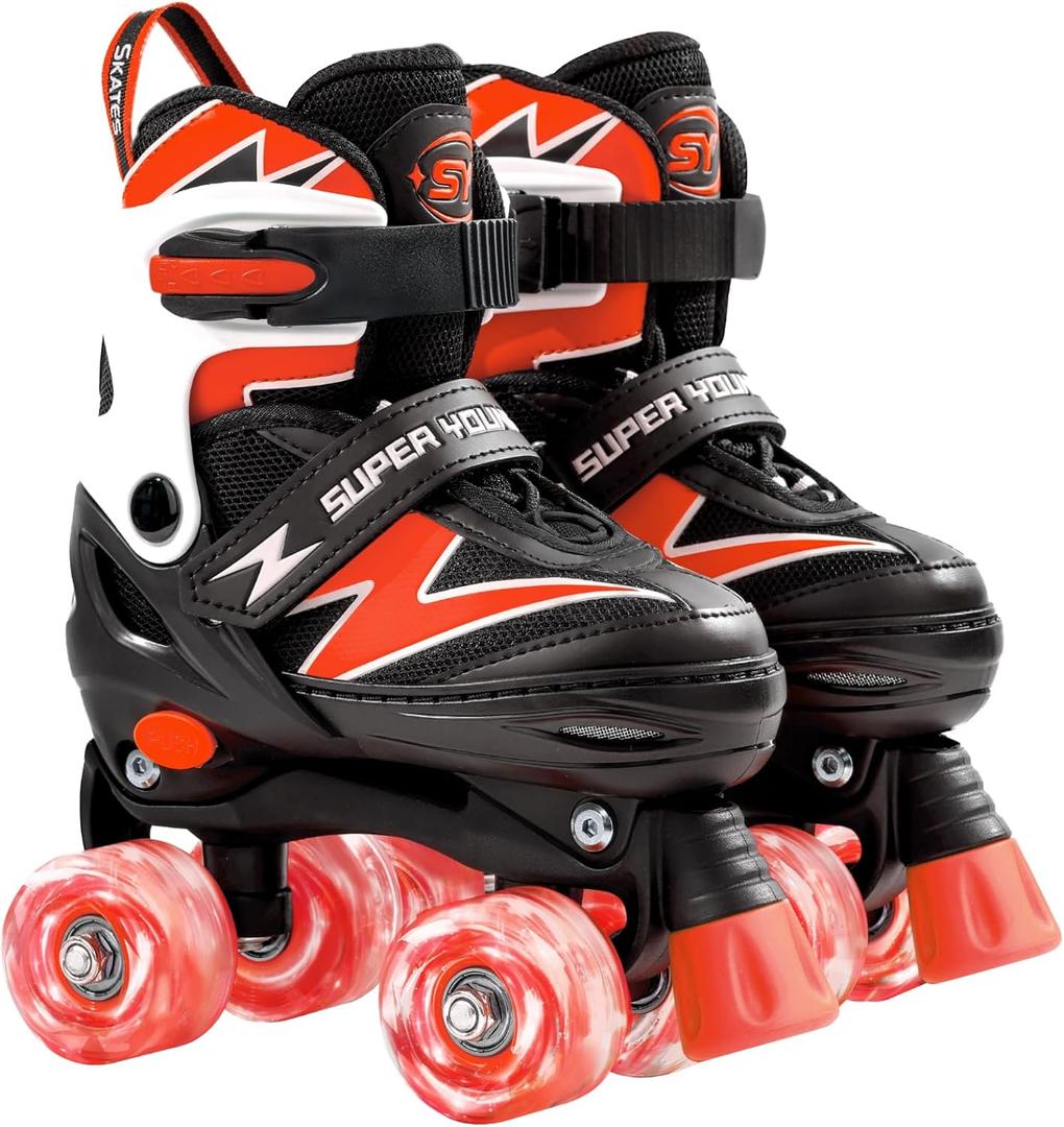 Adjustable Roller Skates Boys Kids Ages  Roller Skates Girls with Light up Wheels, Fun Rollerskate for Youth Toddlers (Red, Large (4-7))