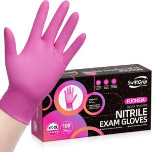 Powder-Free Nitrile Gloves, 3-mil, Disposable Nitrile Gloves, Latex-Free, Powder-Free - Pink/Fuchsia (Large)