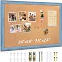DOLLAR BOSS Cork Boards for Walls, 24 X 18 Inches Bulletin Board Decorative Hanging Pin Board Rustic Wooden Frame Vision Board Notice Board for Office Home Decor, Blue