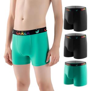 Carer 3 Pack Boys Incontinence Underwear Washable Reusable Kids Cotton Incontinence Boxer Briefs with Front Absorbency Leakproof Underwear for Youth Boys Age 4-18 S (1 Green/2 Black)