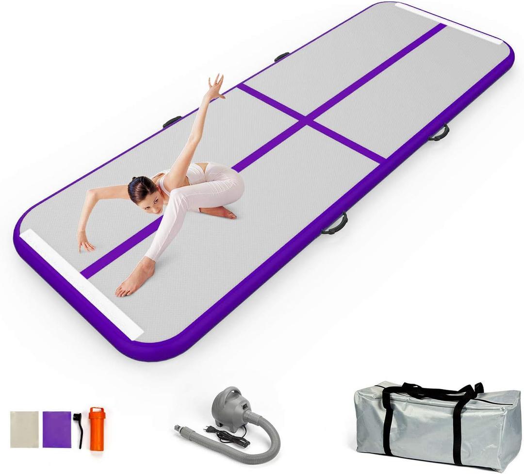 EZ GLAM Air Mat Track Inflatable Gymnastics Tumbling Mat with Electric Air Pump for Cheerleading/ Practice Gymnastics/ Beach/ Park/ Home use (10ftx3.3ftx4in(3x1x0.1m), purple)