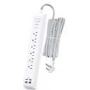 Surge Protector Power Strip 10 ft with 4 USB Ports 2 USB-C 6 AC Outlets, Flat Plug Extension Cord, USB Charging Station, Wall Mountable for Home, Office, Dorm Essentials, 1080J, ETL Listed