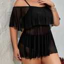 Floerns Women's Plus Size 2 Piece Cold Shoulder Layered Top High Waist Bottoms Tankini Swimsuit Black 1XL