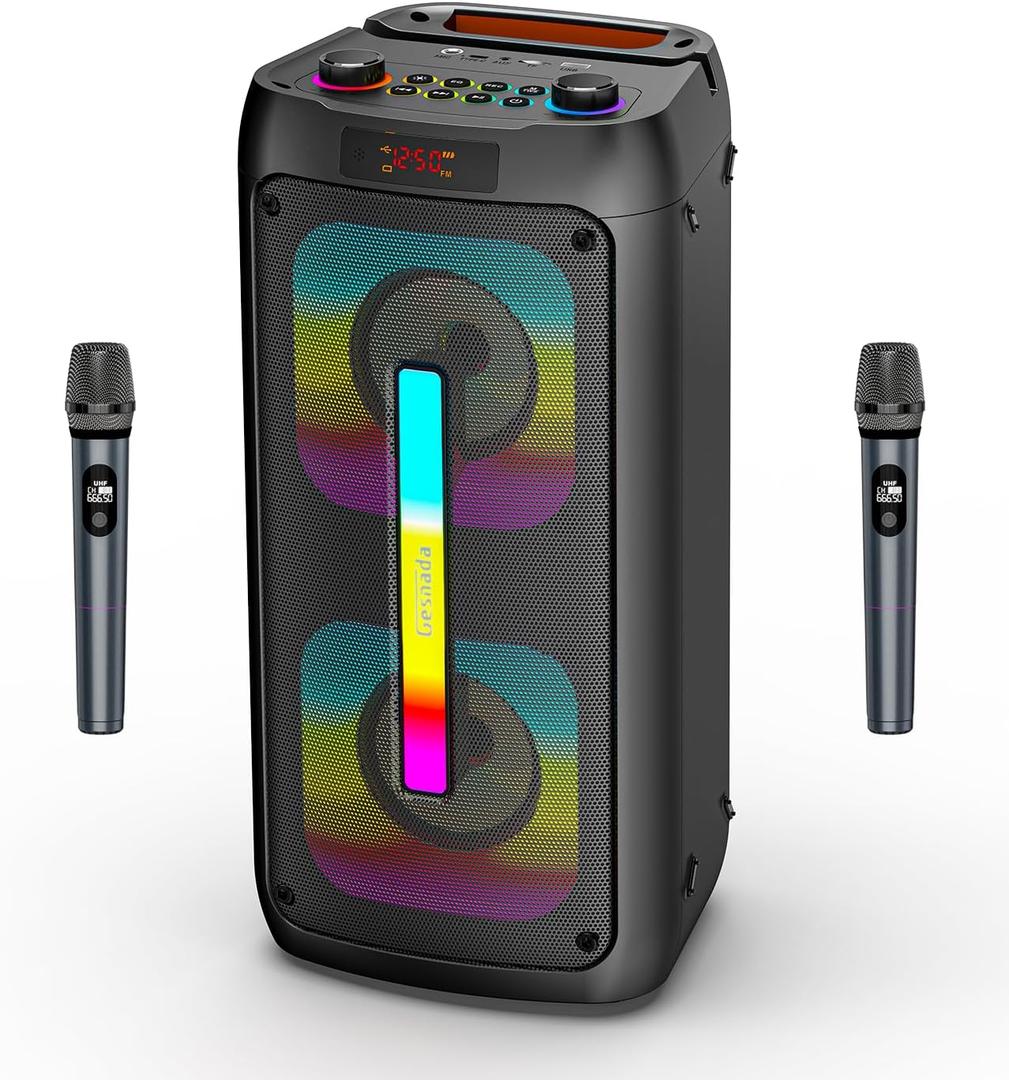 Karaoke Machine for Adults/Kids with 2 Wireless Microphones, Portable Bluetooth Speaker w/PA System for Singing