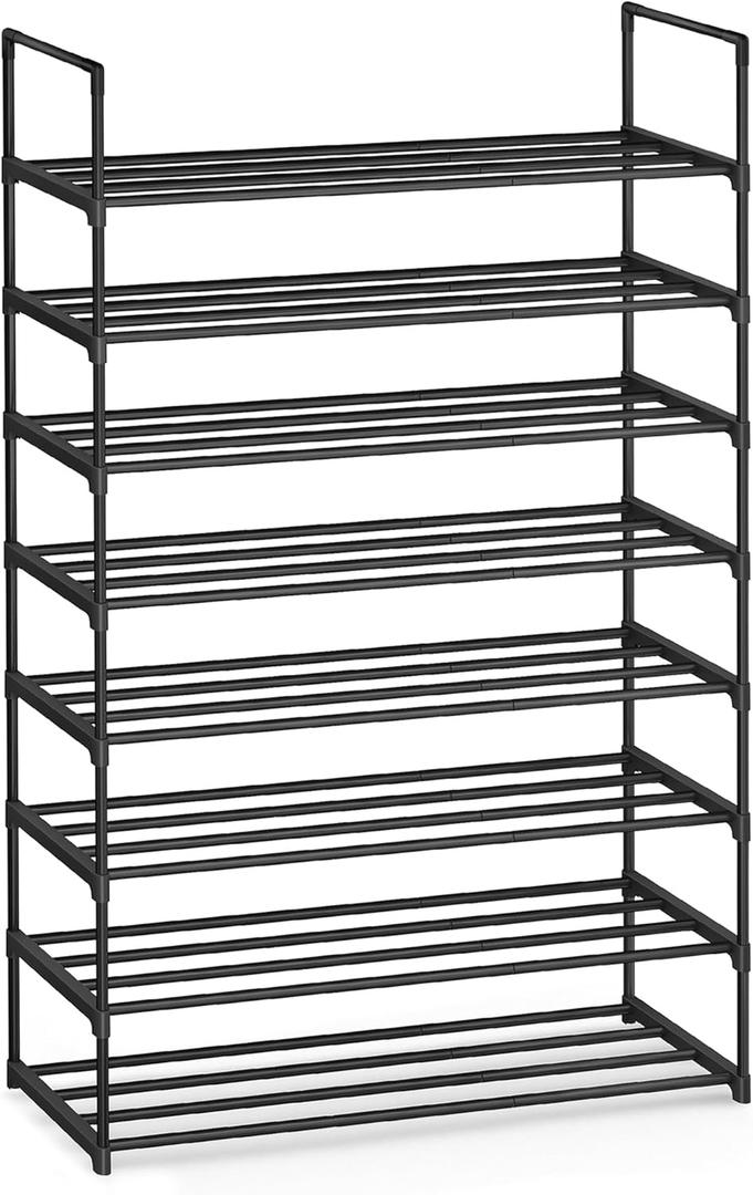SONGMICS Shoe Rack, 8-Tier Shoe Organizer, Metal Storage Shelf, Upright or Upside Down, for 32-40 Pairs, Stackable, for Entryway, 11.8 x 36.2 x 56.5 Inches, Black ULSA308BH01