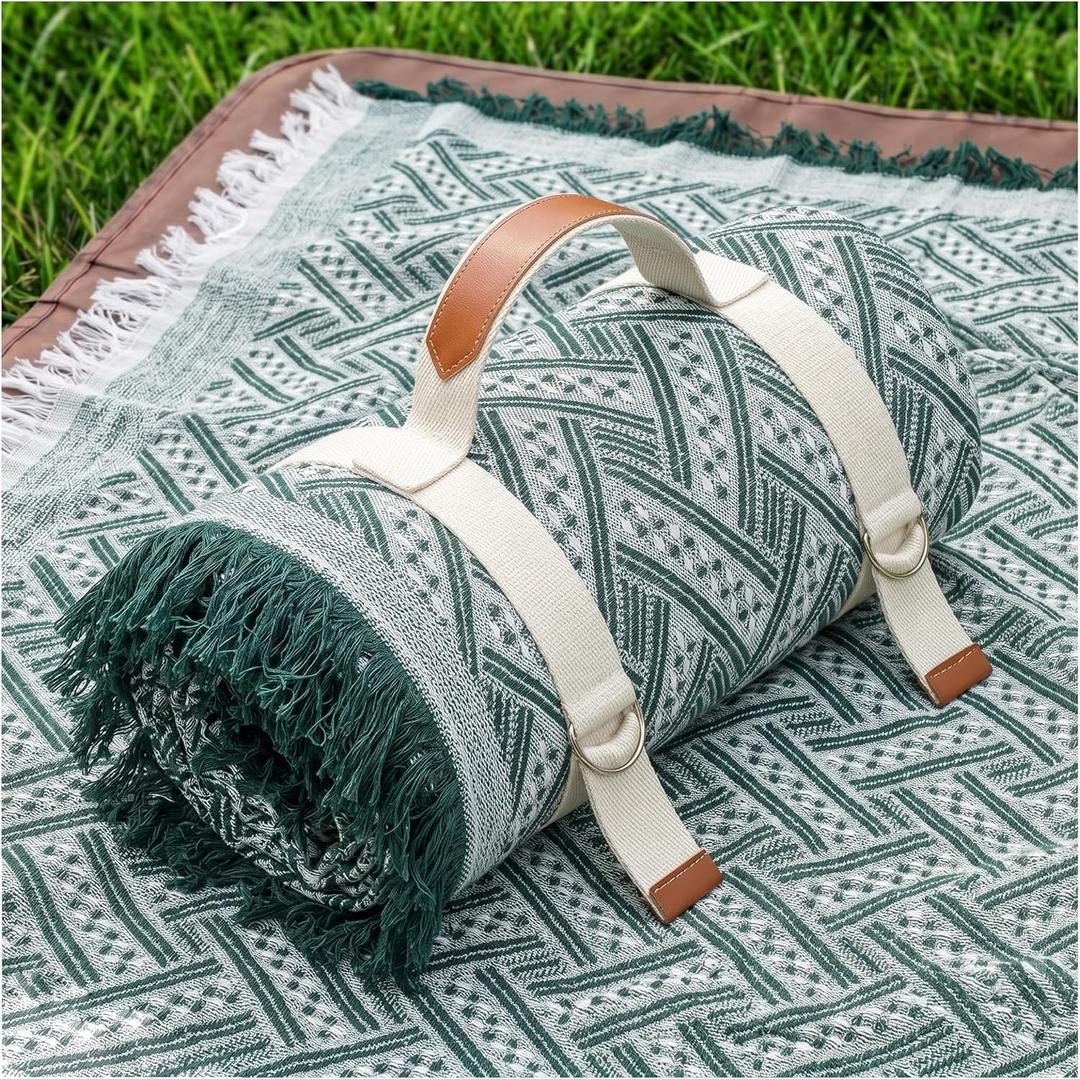 Genovega 2 in 1 Extra Large 80"* 80" Rug Picnic Waterproof Outdoor Beach Blanket Foldable Camping Mat Summer Camp Equipment HoneymoonStuff Hawaii Essentials Hunting Accessories Car Set Women Gifts (Green)