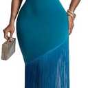 Kwunbwa Women's Sexy Halter Backless Maxi Dress Cut Out Sleeveless Bodycon Long Fringes Club Party Cocktail Dresses, Size M
