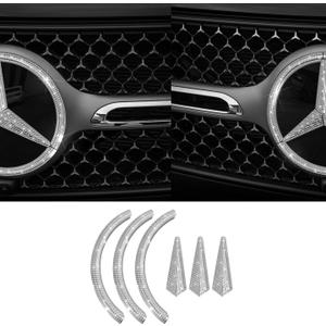 Car Front Emblem Sign Logo Bling Cover Decal Compatible with Mercedes Benz External Accessories Rhinestone Decorative Sticker (Large,Fit for G GLB GLC GLE GLS Series)
