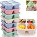 Cididu 8 Pack Bento Snack Lunch Box, 4 Compartment Meal Prep Container, Reusable Divided Snack Box with Lid for Kids Adults, Wheat Straw Food Storage Container for School Work Travel, Microwave Safe