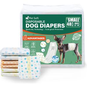 Pet Soft Disposable Dog Dipaers - Male Dog Wraps Wetness Indicator, Ultra Absorbent Puppy Diapers Male for Excitable Urination or Incontinence, 48pcs Small