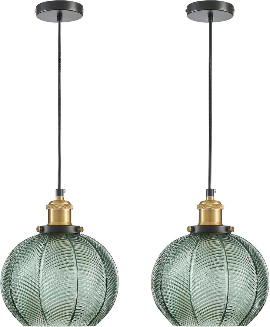 Green Pendant Light 2- Light Kitchen Sink Pendant Lights with Hand Blown Glass Small Hanging Lamp for Kitchen Island Dining Room Bedroom Bathroom Hallway E26