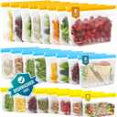 24Pack Reusable Food Freezer Bags Dishwasher Safe, Leakproof Storage Contaizers, Reusable Bags Various Size for Food Storage, BPA Free Resealable Baggies(8Gallon 8Quart 8Snack,Colored) (Multicolor)