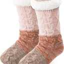 Anlisim Women Slipper Socks Non Slip Fuzzy Fluffy Thick Warm Cabin Cozy Comfy Soft Fleece Home Grips Socks (One Size, Gradient Khaki)