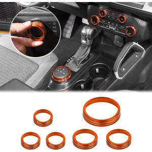 JWWY Air Conditioner Headlight Switch Knob 4WD Wheel Drive Trailer Gear Switch Knob Cover for 2021-2025+ Ford Bronco Accessories Aluminum Alloy 6PCS OrangeDon't fit Bronco Sport