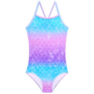 Bathing Suits for Girls Size 5-6 Years Old Mermaid Scale Pattern One Piece Swimsuit Fitted Summer Beach Swimwear